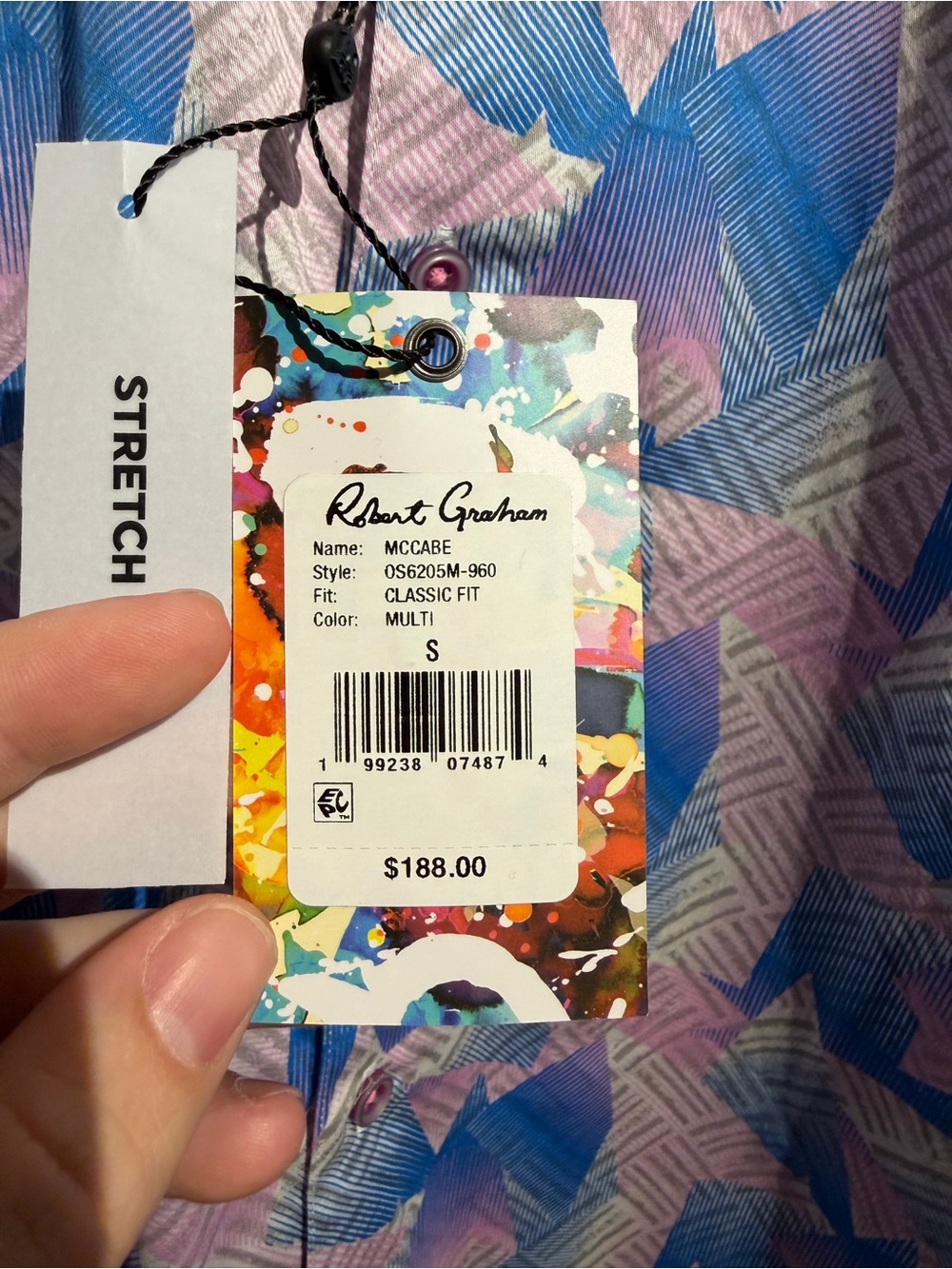 Robert Graham MCCABE Classic Fit Geometric Multicolor Stretch Button-Up Shirt S - Picture 3 of 3